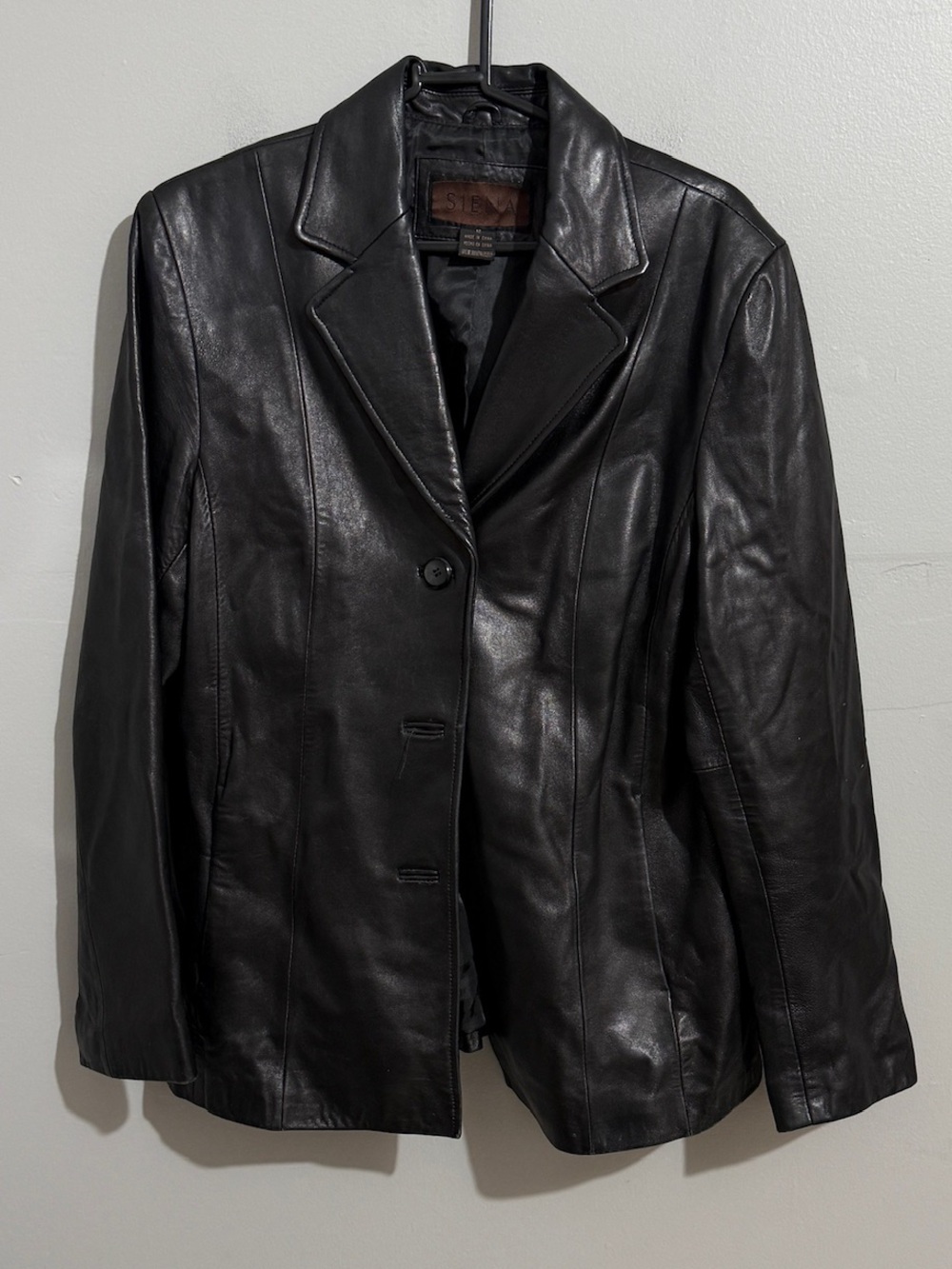 Siena Leather Jacket Womens 12 Black Genuine Leather Button Front Blazer Coat